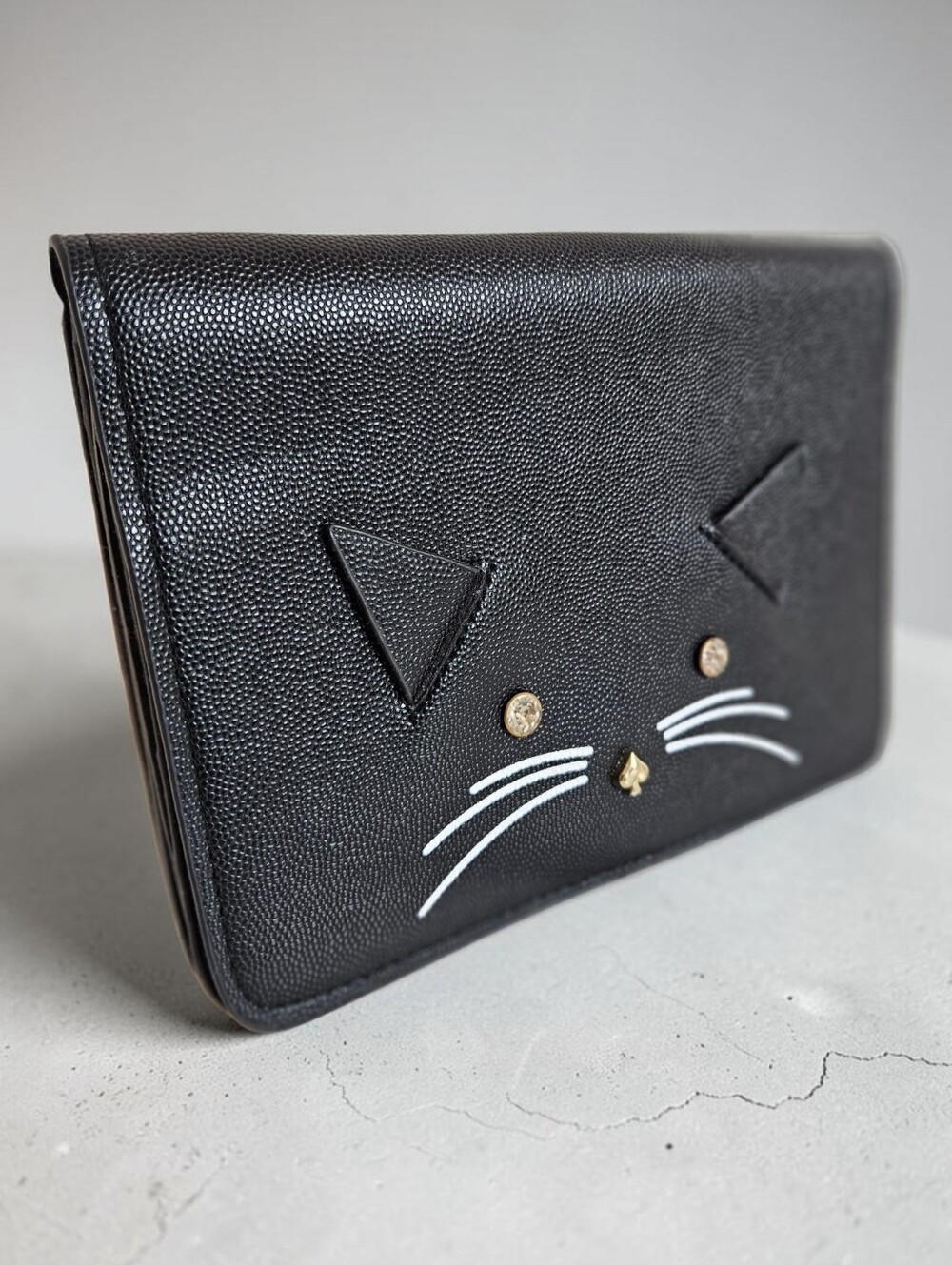 Kate Spade Winni Cat Crossbody Wallet OS Jazz Things Up Saffiano Black Leather